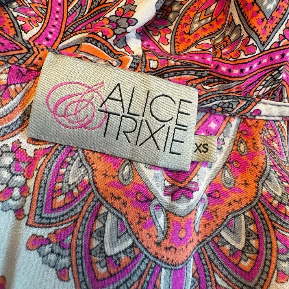 Alice & Trixie 100% Silk Designer Dress Pink Boho Paisley Women's sz XS Ruffles - Picture 4 of 13